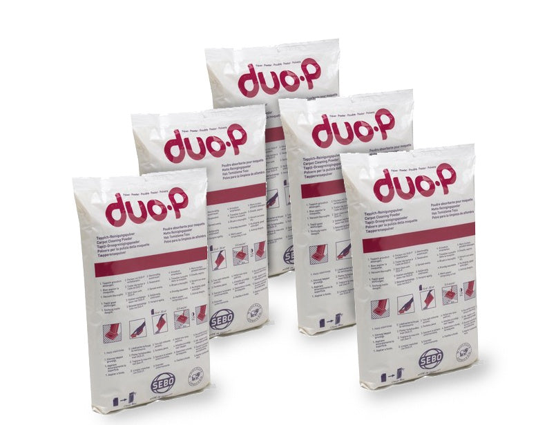 SEBO DUO-P carpet cleaning powder refill package with five 1.1 pound bags, part 0472AM