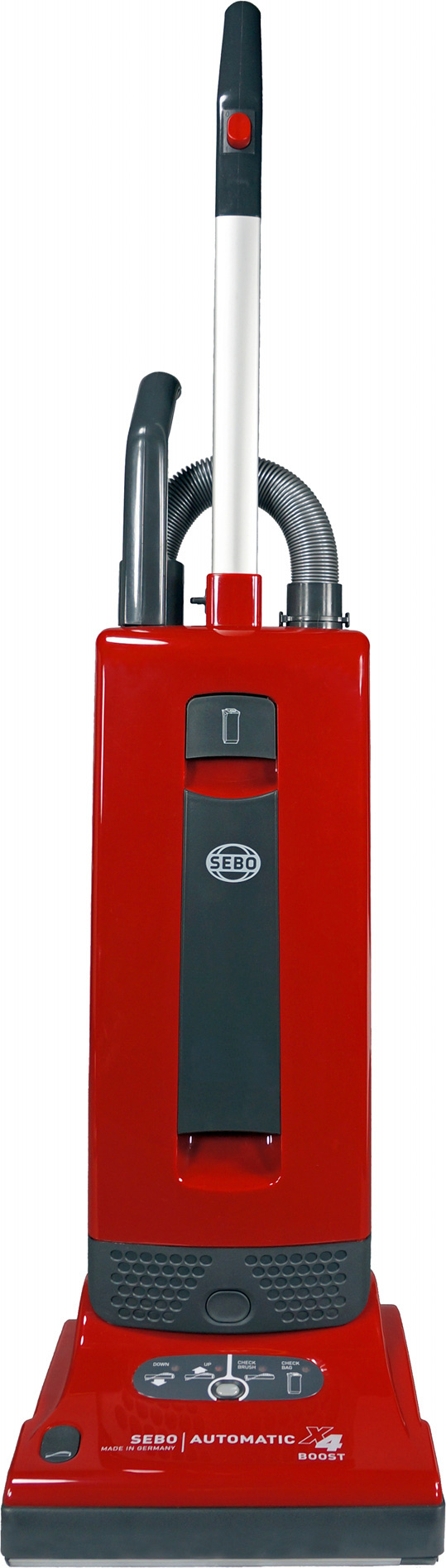 SEBO AUTOMATIC X4 Boost Red upright vacuum, model 90505AM, full front view