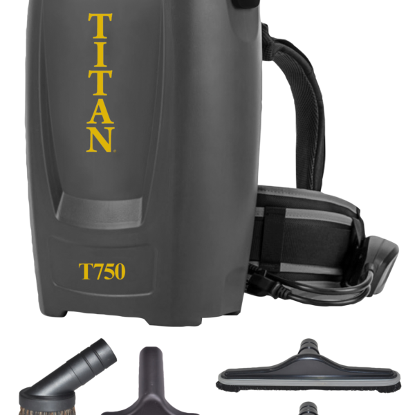 Titan T750 six-quart commercial backpack vacuum with padded harness