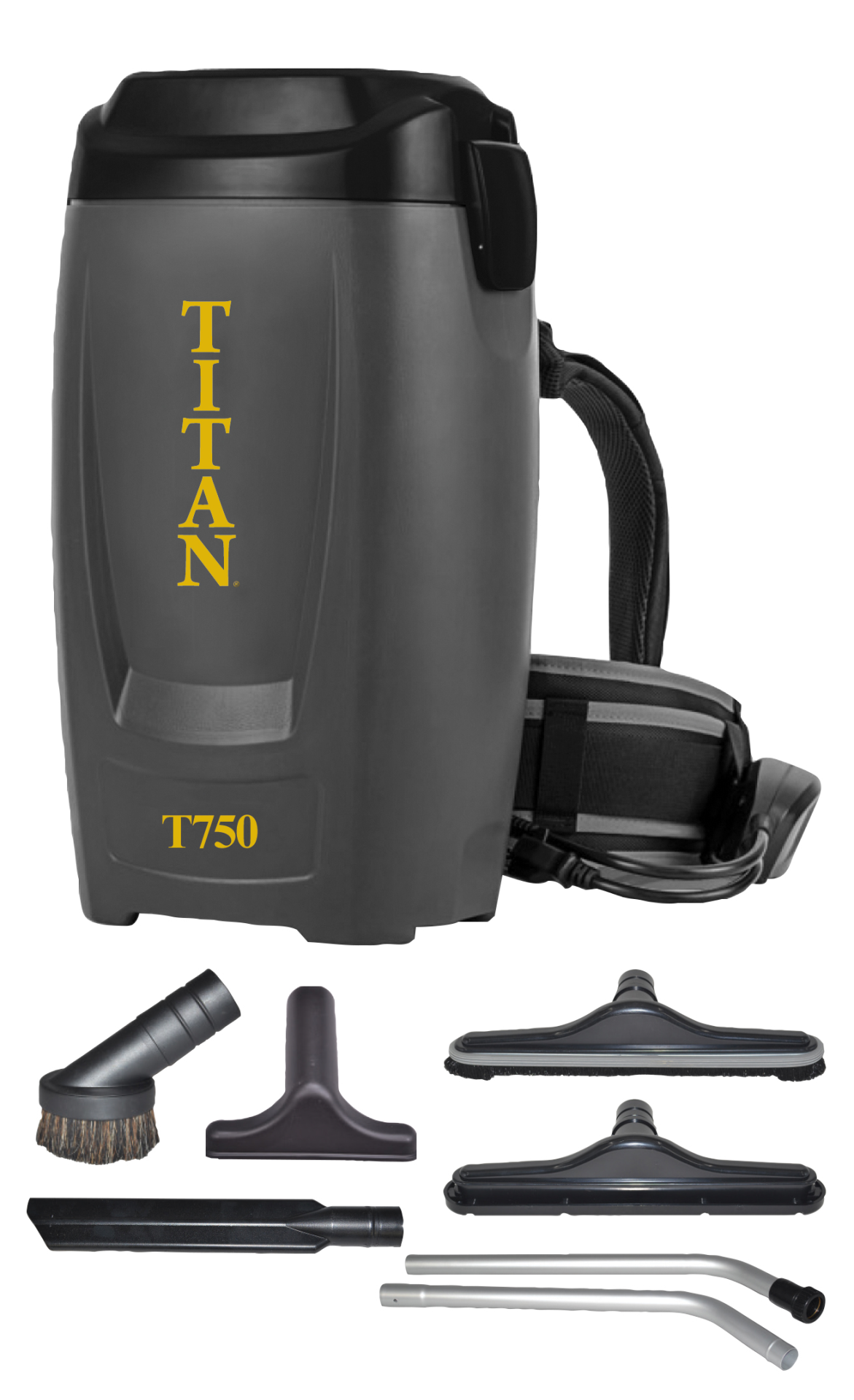 Titan T750 six-quart commercial backpack vacuum with padded harness