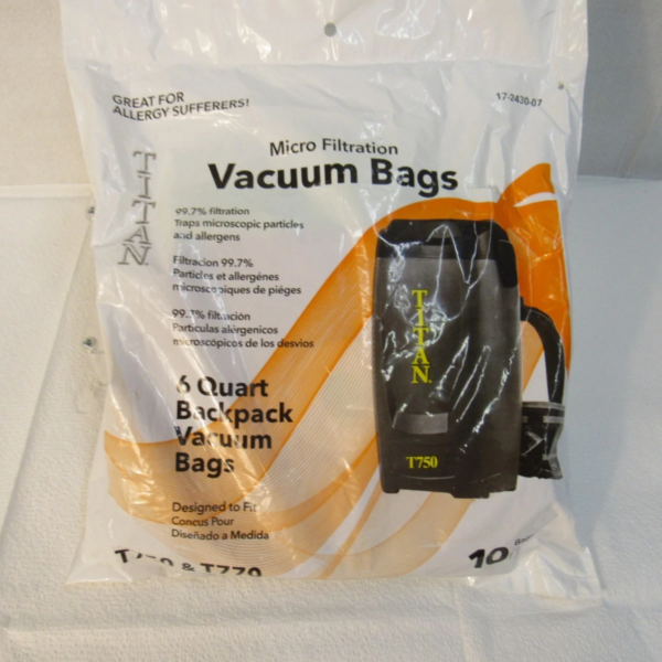 Titan SC100 backpack vacuum bags, ten-pack, part 17-2430-07 for T750 and T770