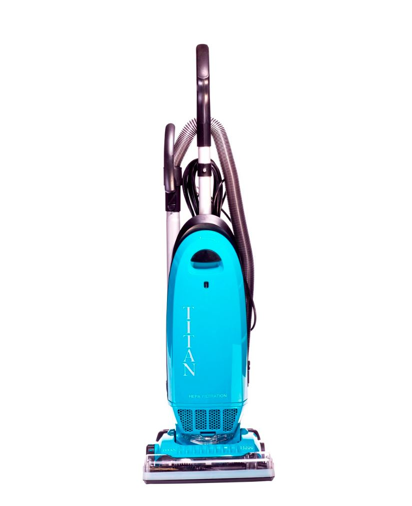 Titan T3200 blue HEPA upright vacuum with onboard hose and tools